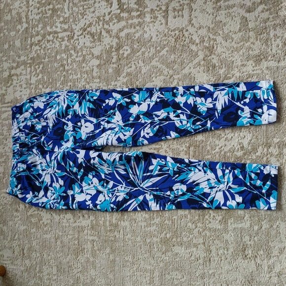 Roaman's Floral Stretch Waist Legging Pants M (14-16) White Purple Aqua Black - Picture 4 of 11